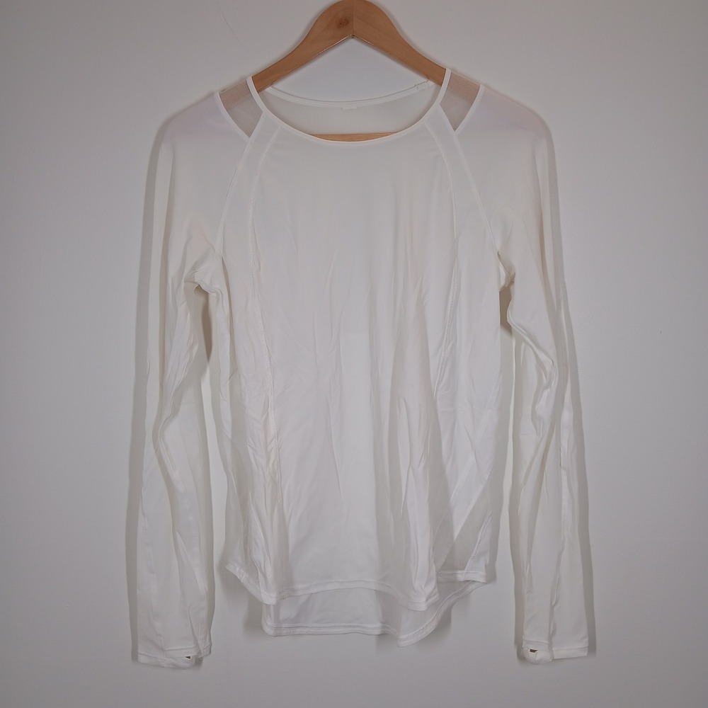 Lululemon Top Womens 8 White Mesh Panel Long Sleeve Athletic Running Yoga